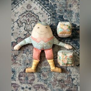 Vintage Humpty Dumpty Stuffed Plush Pillow Doll & Blocks